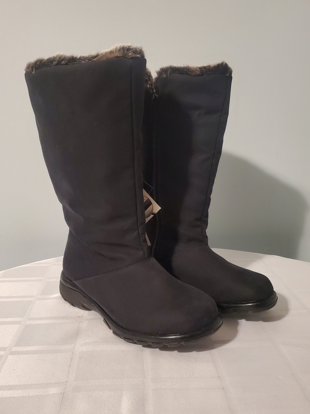 Toe Warmers Tall Black Women's Winter Boots with Faux Fur Lining